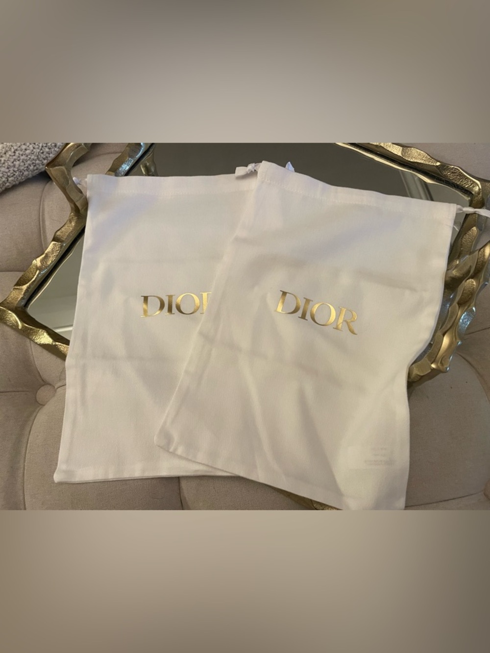 Dior White Dust Bags with Gold Logo - Pair